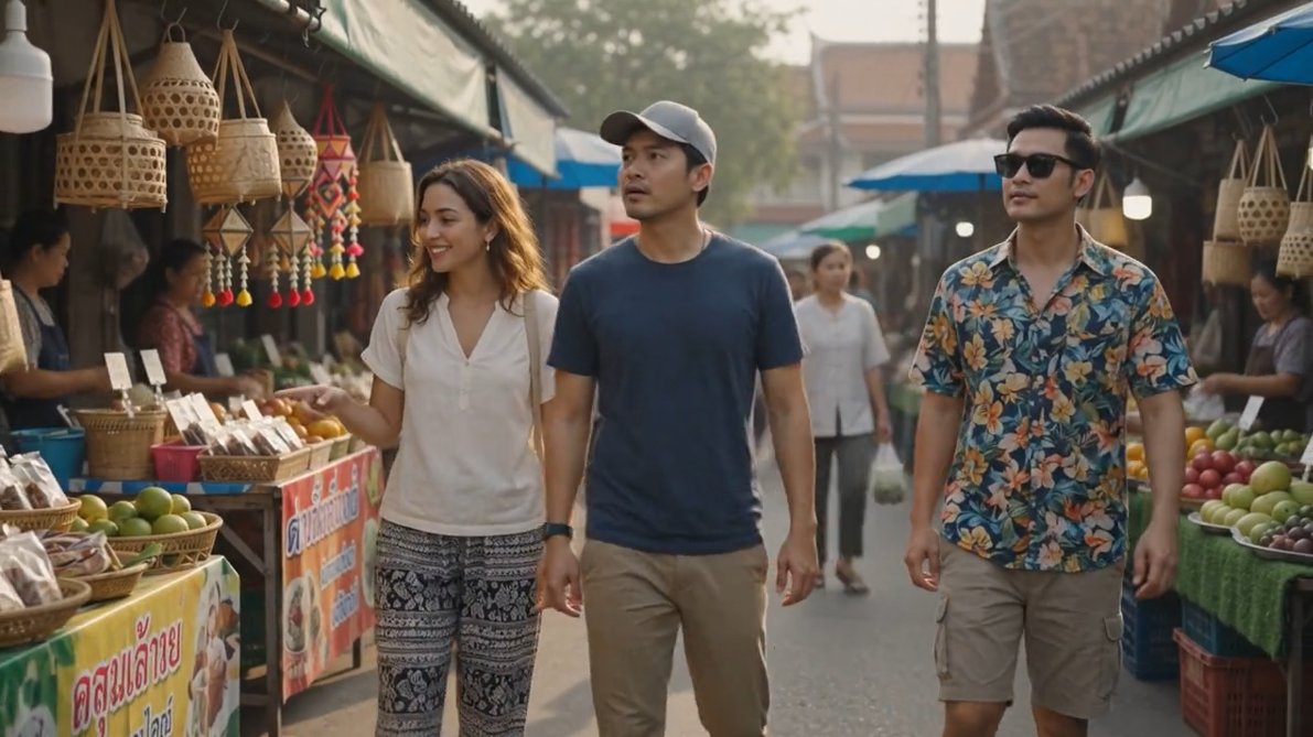 Travelers exploring a local Thai market